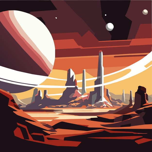 Vektor außerirdische planetenlandschaft mit felsiger oberflächenvektorillustration