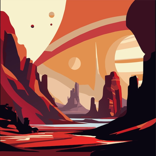 Vektor außerirdische planetenlandschaft mit felsiger oberflächenvektorillustration