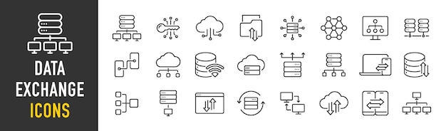 Austausch von Daten-Web-Icons im Line-Stil Verkehrs-Cloud-Dateien Server-Technologie Sammlung Vektor-Illustration