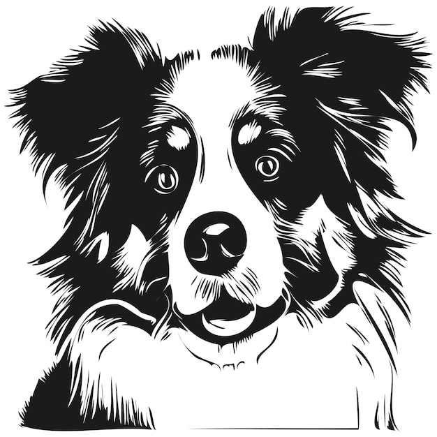 Australian Shepherd Dog handgezeichnete Illustration Schwarz-Weiß-Vektor-Haustier-Logo-Strichzeichnungen