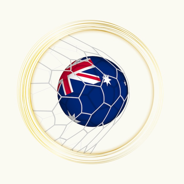 Vektor australien erzielt tor abstraktes fußballsymbol mit illustration von australien ball im fußballnetz