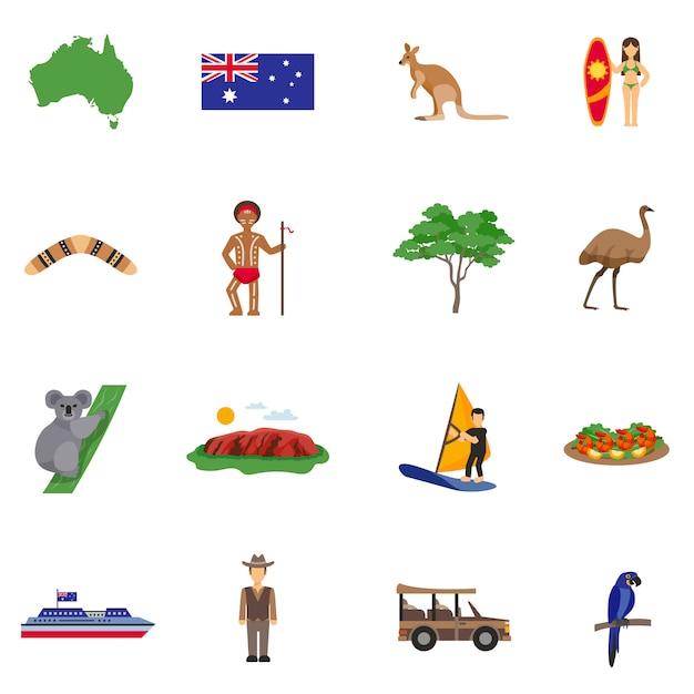 Australien flache icons set