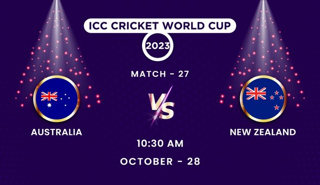 Vektor australien gegen neuseeland 2023 icc cricket weltmeisterschaft mit zeitplan hintergrund