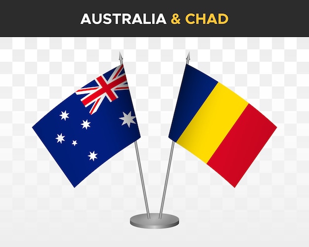 Australien vs tschad tischflaggen mockup isolierte 3d-vektorillustration tischflaggen