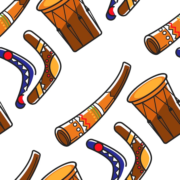 Australische symbole bumerangs horn und tom tom musterdesign