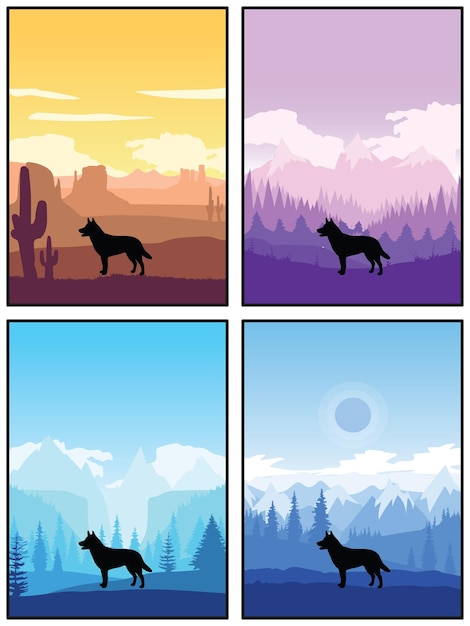 Australischer kelpie hunderasse silhouette sonnenuntergang wald natur hintergrund 4 poster aufkleber karten