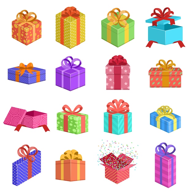 Auswahl an bunten Geschenkboxen