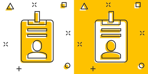 Ausweis-symbol im comic-stil identitäts-tag-cartoon-vektor-illustration auf weißem, isoliertem hintergrund geschäftskonzept mit splash-effekt für den führerschein