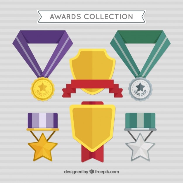 Auszeichnungen in flacher bauform mit farben details