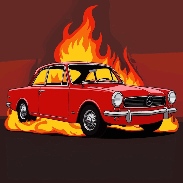 Vektor auto auf feuer hotrod automobilversicherung gefahren vektor clipart illustration