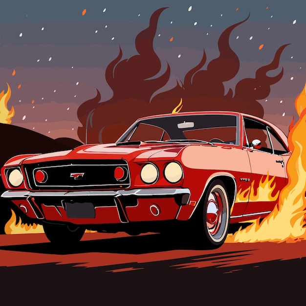 Auto auf feuer hotrod automobilversicherung gefahren vektor clipart illustration