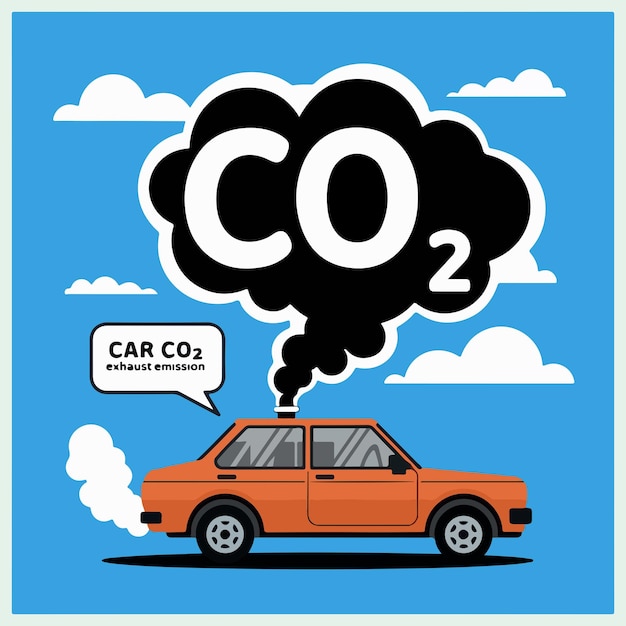 Auto Co2 Abgas Emission Icon Vektor oder Fahrzeug Auto Kohlendioxid Gas Rauch Wolke Umweltverschmutzung flach c