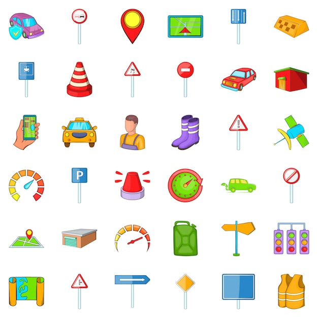 Auto Icons Set, Cartoon-Stil