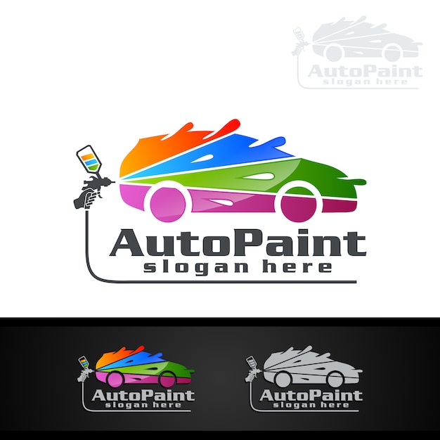 Auto-malerei-logo mit spritzpistole und sportwagen-konzept