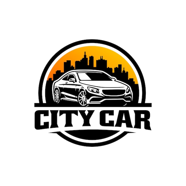 Auto mit city-skyline-logo-vektor