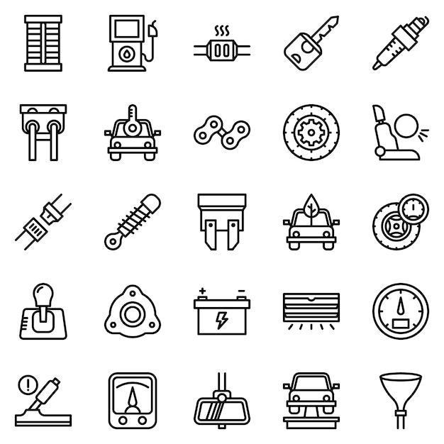 Auto motor icon pack, mit umriss-symbol-stil