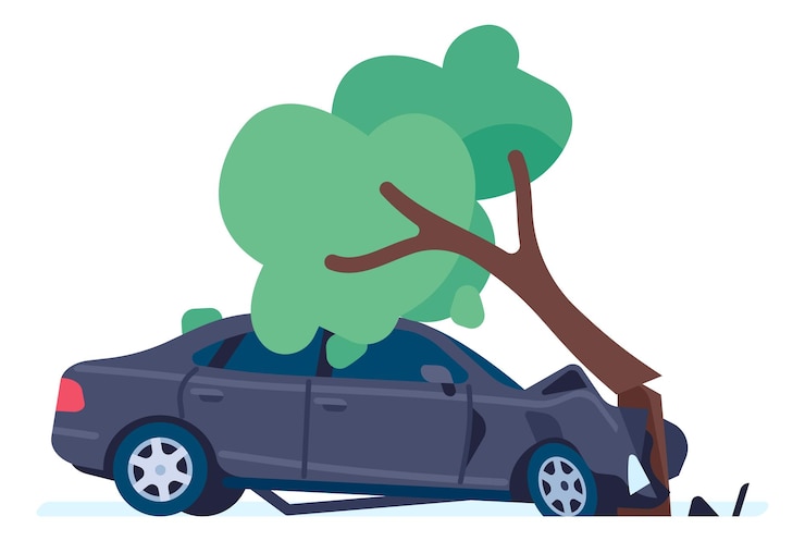 Vektor auto prallte gegen baum gefährliche straßensituation