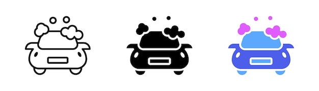 Auto-Set-Symbol Autowaschanlage Radwechsel Tankstelle Polieren Ersatzvermietung Garage Recycling usw. Vektor-Symbol im schwarzen und farbenfrohen Linienstil auf weißem Hintergrund