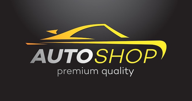 Vektor auto-shop-vektor-logo isoliert auf schwarzem hintergrund