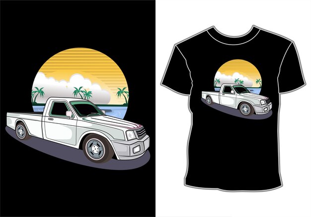 Auto sommer sonnenuntergang strand meer natur linie grafik illustration kunst t-shirt design