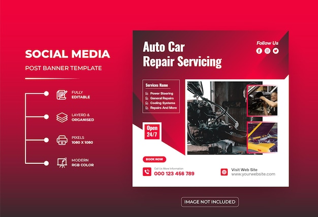 Vektor auto- und autoreparatur-service-center werbebanner social media post oder quadratische flyer-vorlage