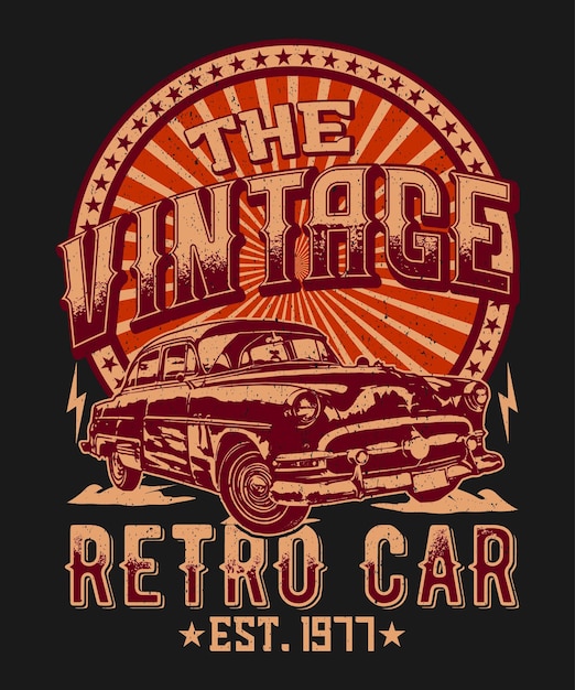 Auto-vintage-retro-vektor klassisches t-shirt-design