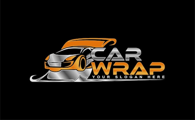 Auto-wrap-logo-emblem-aufkleber, isoliert auf schwarzem hintergrund geschäftslogo