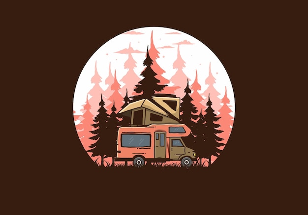 Autodachcamping in der dschungelillustration