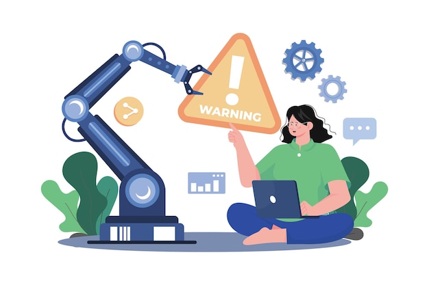 Automatische Maschine, die Warnillustrationskonzept gibt