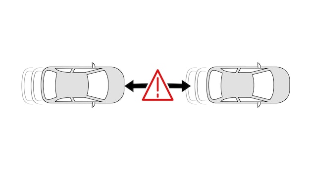 Automatisches Bremssystem. Auto nähert sich Fahrzeug voraus Warnschild-Symbol. Gefährliches Annäherungszeichen.