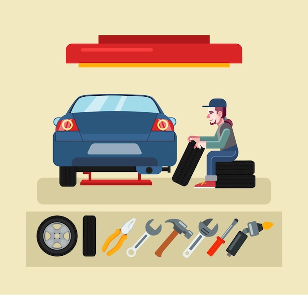 Vektor automechaniker service illustration