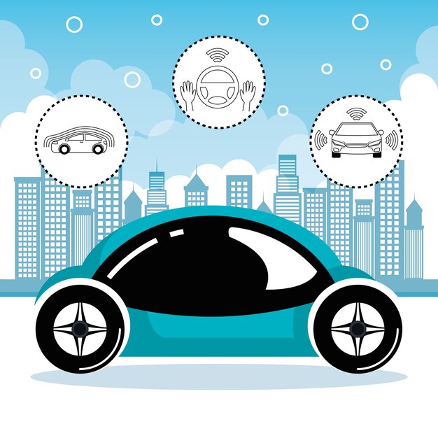 Autonome Autos und drahtloser Kommunikationssystem-Stadthintergrund
