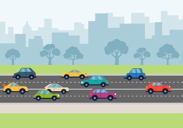 Autos auf städtischen Straßen, städtischer Infrastruktur und Verkehrsverkehr Autos, die in Großstädten mit