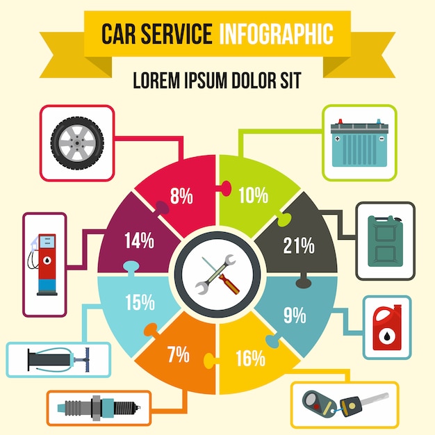 Autoservice infografik im flachen stil für jedes design