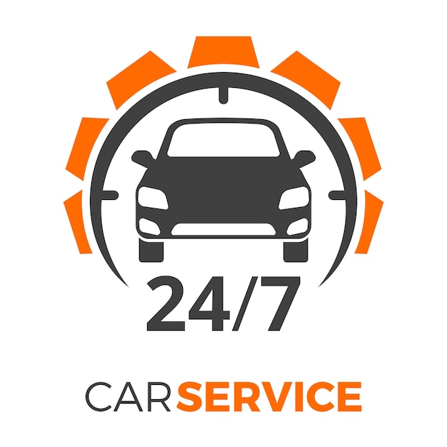 Autoservice-logo-design-vorlage mit 24h, gang, automobil. reparatur, wartung, assistenz, ersatzteilservice. isolierte vektorillustration