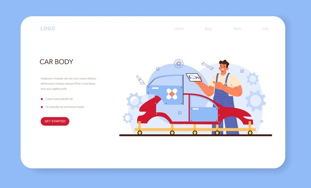 Autoservice-webbanner oder zielseite. auto wurde in der garage repariert
