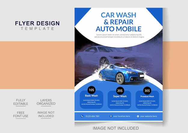 Vektor autowasch-business-flyer-design-vorlage vollständig editierbar