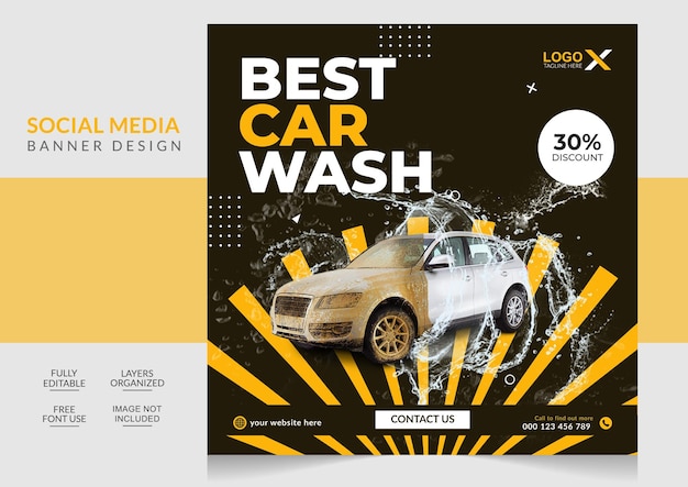 Autowaschanlage Social Media Post und Webbanner bearbeitbare Vorlage
