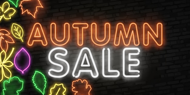 Autumn sale neon schriftzug banner