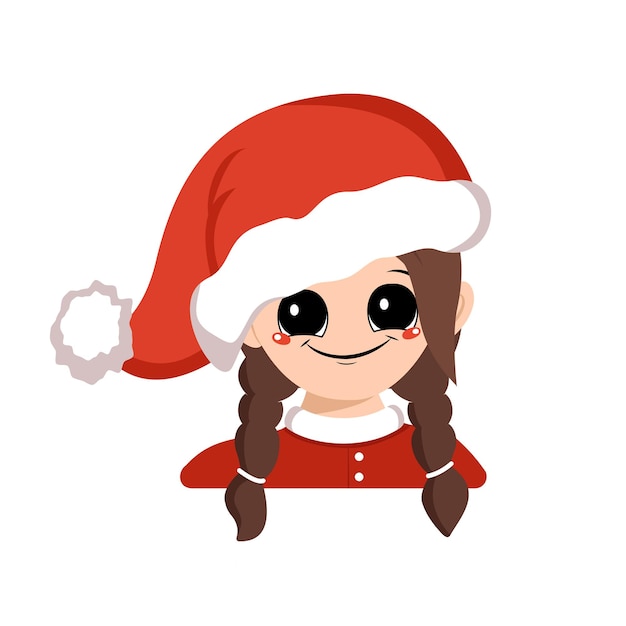 Avatar eines Mädchens mit großen Augen und einem breiten glücklichen Lächeln in einer roten Weihnachtsmütze süßes Kind mit einem fröhlichen Gesicht...