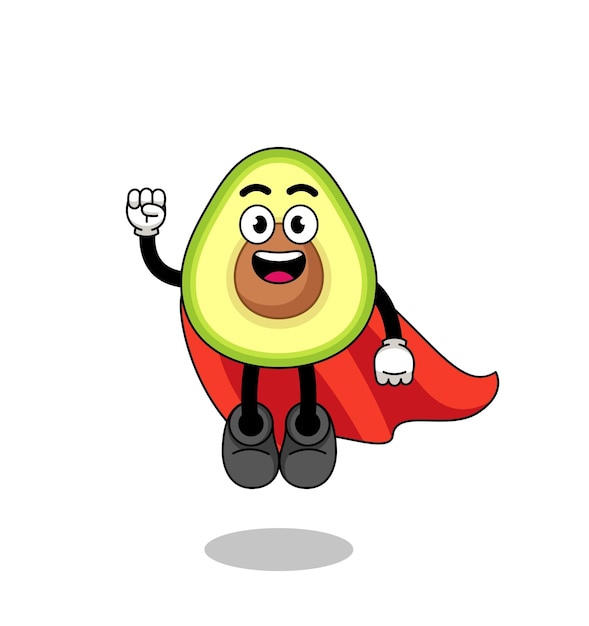 Avocado-Cartoon mit fliegendem Superhelden-Charakterdesign