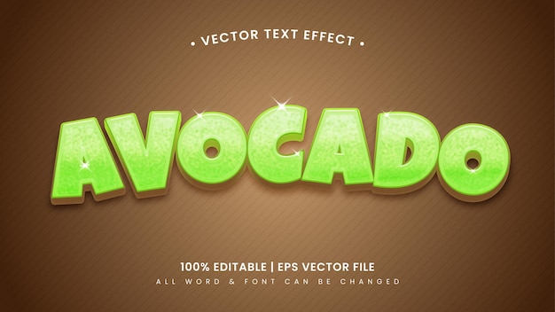 Avocado-frucht 3d-text-stil-effekt. bearbeitbarer illustrator-textstil.