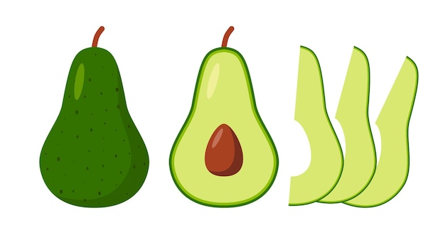 Avocado-vektorsymbol isoliert auf weißem hintergrund, flach, cartoon-stil. für webdesign und print. eps 10