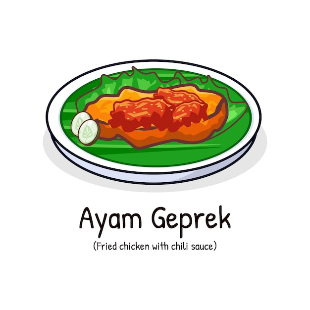 Ayam geprek zertrümmertes Hähnchen indonesisches Essen, würzig, guter Geschmack