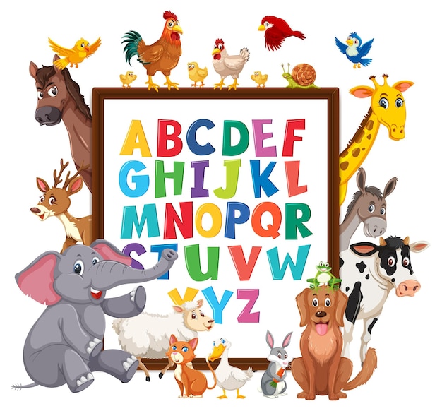 Az alphabettafel mit wilden tieren