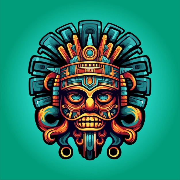 Vektor aztekisches gottgesicht-logo, mexikanisches ornament