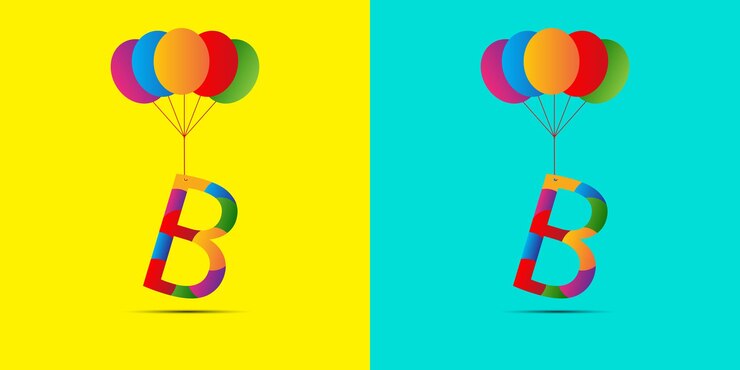 b-Buchstaben-Logo-Design mit Luftballons für den Wunsch eines Geburtstagsmädchens oder -jungen