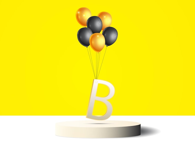 B-Buchstabendesign, das mit goldenen und schwarzen Ballons hängt