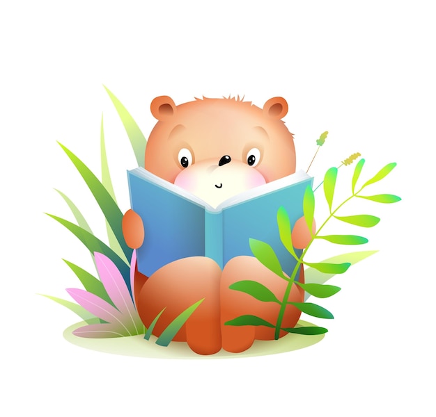 Baby-bär-lesebuch in der natur clipart für kinder