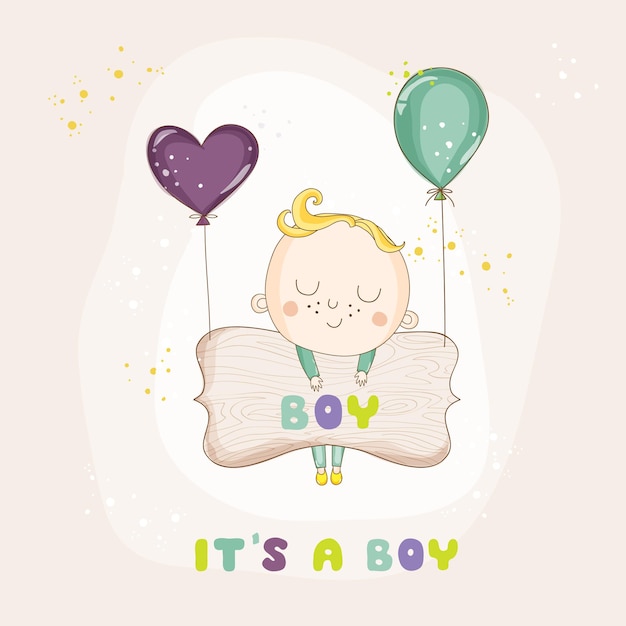 Baby Boy mit Ballons Babypartykarte